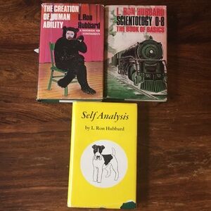 3 Vintage 70s L Ron Hubbard Hardcover Books Scientology Green Covers Dust Jacket